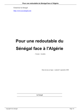Pour Une Redoutable Du Sénégal Face À L'algérie