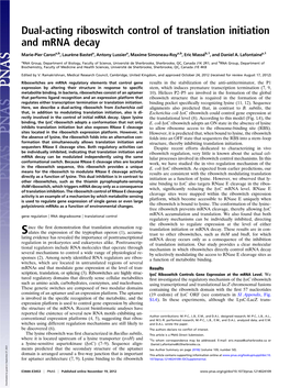 Dual-Acting Riboswitch Control of Translation Initiation and Mrna Decay