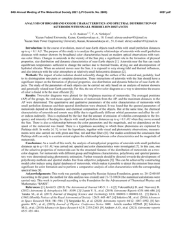 Analysis of Broadband Color Characteristics and Spectral Distribution of Asteroids with Small Perihelion Distances