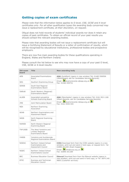 Getting Copies of Exam Certificates