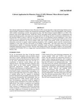 Cubesat Application for Planetary Entry (CAPE) Missions: Micro-Return Capsule (MIRCA)