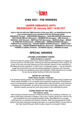 Icma 2021 - the Winners