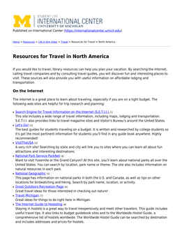 Resources for Travel in North America