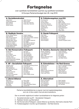 (Partier) Og Opstillede Kandidater Til Europa-Parlamentsvalget Den 26. Maj 2019 A. Socialdemokra