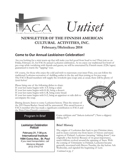 Newsletter of the Finnish American Cultural Activities, Inc