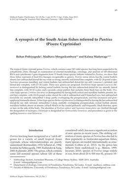 A Synopsis of the South Asian Fishes Referred to Puntius (Pisces: Cyprinidae)