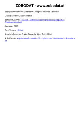 A Syntaxonomic Revision of Floodplain Forest Communities in Romania 9- 22 Tuexenia 36: 9–22