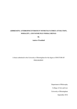 Addressing Anthropocentrism in Nonhuman Ethics: Evolution, Morality, and Nonhuman Moral Beings