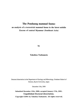 The Pondaung Mammal Fauna: an Analysis of a Terrestrial Mammal Fauna in the Latest Middle Eocene of Central Myanmar (Southeast Asia)