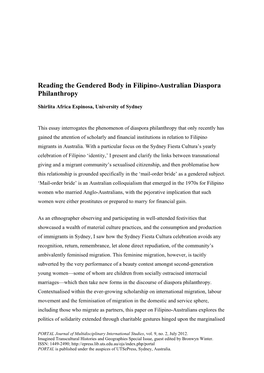 Reading the Gendered Body in Filipino-Australian Diaspora Philanthropy