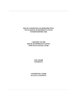 Redistricting Texas House of Representatives Interim Report 2004