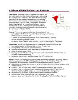 Kinsman Neighborhood Plan Summary