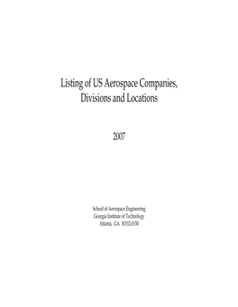 Listing of US Aerospace Companies, Divisions and Locations