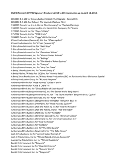 CMPA (Formerly CFTPA) Signatory Producers 2010 to 2011 Animation up to April 11, 2014