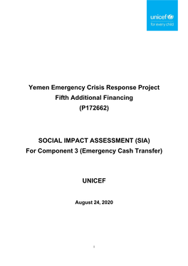 Yemen Emergency Crisis Response Project Fifth Additional Financing (P172662)