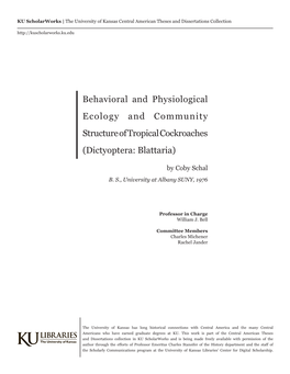 Behavioral and Physiological Ecology and Community Structure of Tropical Cockroaches (Dictyoptera: Blattaria)