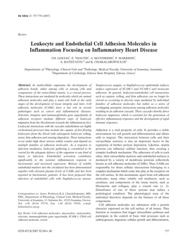 Leukocyte and Endothelial Cell Adhesion Molecules in Inflammation Focusing on Inflammatory Heart Disease