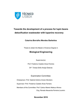 Towards the Development of a Process for Lupin Beans Detoxification Wastewater with Lupanine Recovery Biological Engineering