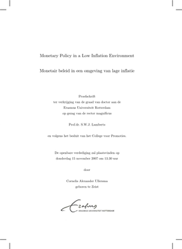 Monetary Policy in a Low Inflation Environment Monetair Beleid in Een