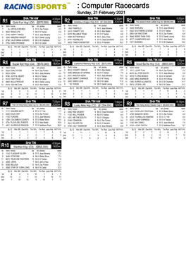 Computer Racecards Sunday, 21 February 2021