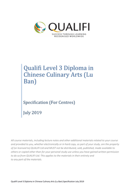 Qualifi Level 3 Diploma in Chinese Culinary Arts (Lu Ban)