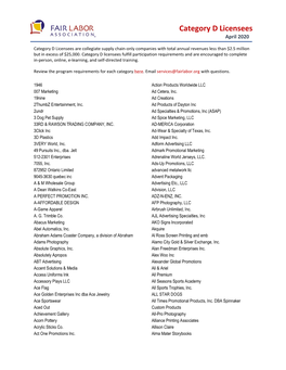 Category D Licensees April 2020