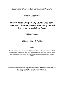 Militant Within Liverpool City Council 1983–1986: the Impact of and Reaction to a Left-Wing Political Movement in the Labour Party