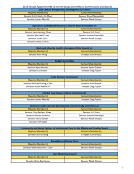 2019 Senate Appointments to Interim Study Committees, Commissions