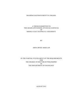 Framing Gezi Movement in Ankara a Thesis Submitted