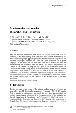 Mathematics and Music: the Architecture of Nature