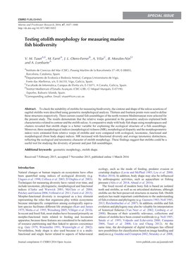 Testing Otolith Morphology for Measuring Marine Fish Biodiversity