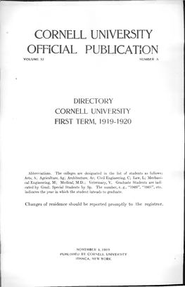 Cornell University Official Publication Volume Xi Number A