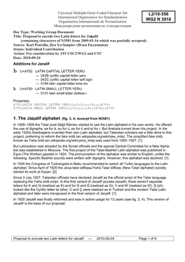 Proposal to Encode Two Latin Letters for Janalif — 2010-09-24 Page 1 of 9 2