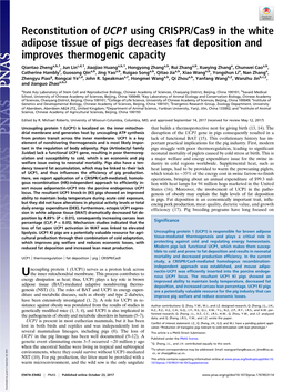 Reconstitution of UCP1 Using CRISPR/Cas9 in the White Adipose Tissue of Pigs Decreases Fat Deposition and Improves Thermogenic Capacity