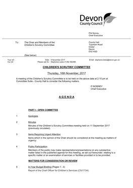 (Public Pack)Agenda Document for Children's Scrutiny Committee, 16/11/2017 14:15