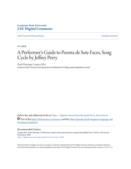 A Performer's Guide to Poema De Sete Faces, Song Cycle by Jeffrey Perry