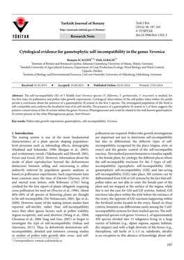 Cytological Evidence for Gametophytic Self-Incompatibility in the Genus Veronica