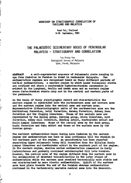 THE PALAEOZOIC SEDIMENTARY ROCKS of PENINSULAR MALAYSIA - STRATIGRAPHY and CORRELATION Roo Khong Vee Geological Survey of Malaysia Ipoh, Perak, Malaysia