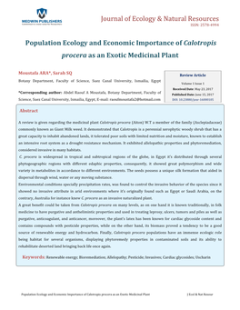 Population Ecology and Economic Importance of Calotropis Procera As an Exotic Medicinal Plant