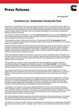 Cummins Inc. Celebrates Centennial Year