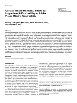 Gestational and Hormonal Effects on Magnesium Sulfate's Ability To