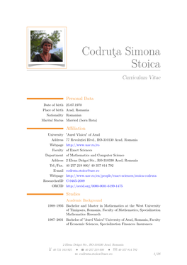 Codruţa Simona Stoica Curriculum Vitae