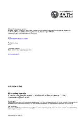 Alternative Formats If You Require This Document in an Alternative Format, Please Contact: Openaccess@Bath.Ac.Uk