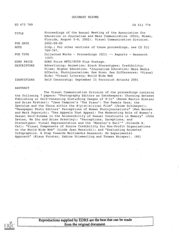 Proceedings of the Annual Meeting of the Association for Education in Journalism and Mass Communication (85Th, Miami, Florida, August 5-8, 2002). Visual Communication Division