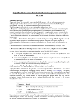 Project No 262519 Seaweed Derived Anti-Inflammatory Agents and Antioxidants SWAFAX