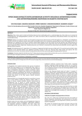 Original Article PIPER CHABA EXTRACTS with ANTIBIOFILM ACTIVITY INFLUENCE ANTIHYPERGLYCEMIC and ANTIHYPERLIPIDEMIC RESPONSES in DIABETIC WISTER RATS