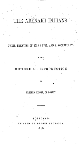 The Abenaki Indians; -