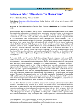 Kalinga on Baker, 'Chipembere: the Missing Years'