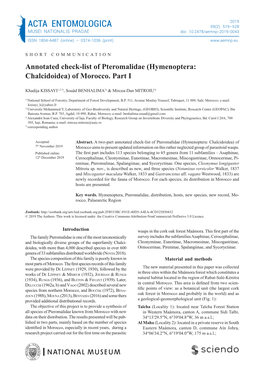 ACTA ENTOMOLOGICA 59(2): 519–528 MUSEI NATIONALIS PRAGAE Doi: 10.2478/Aemnp-2019-0043