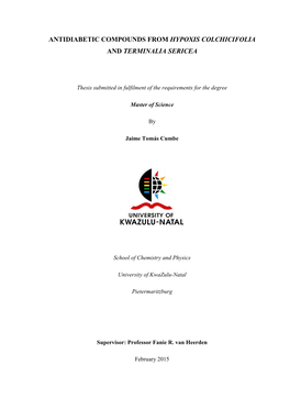 Antidiabetic Compounds from Hypoxis Colchicifolia and Terminalia Sericea